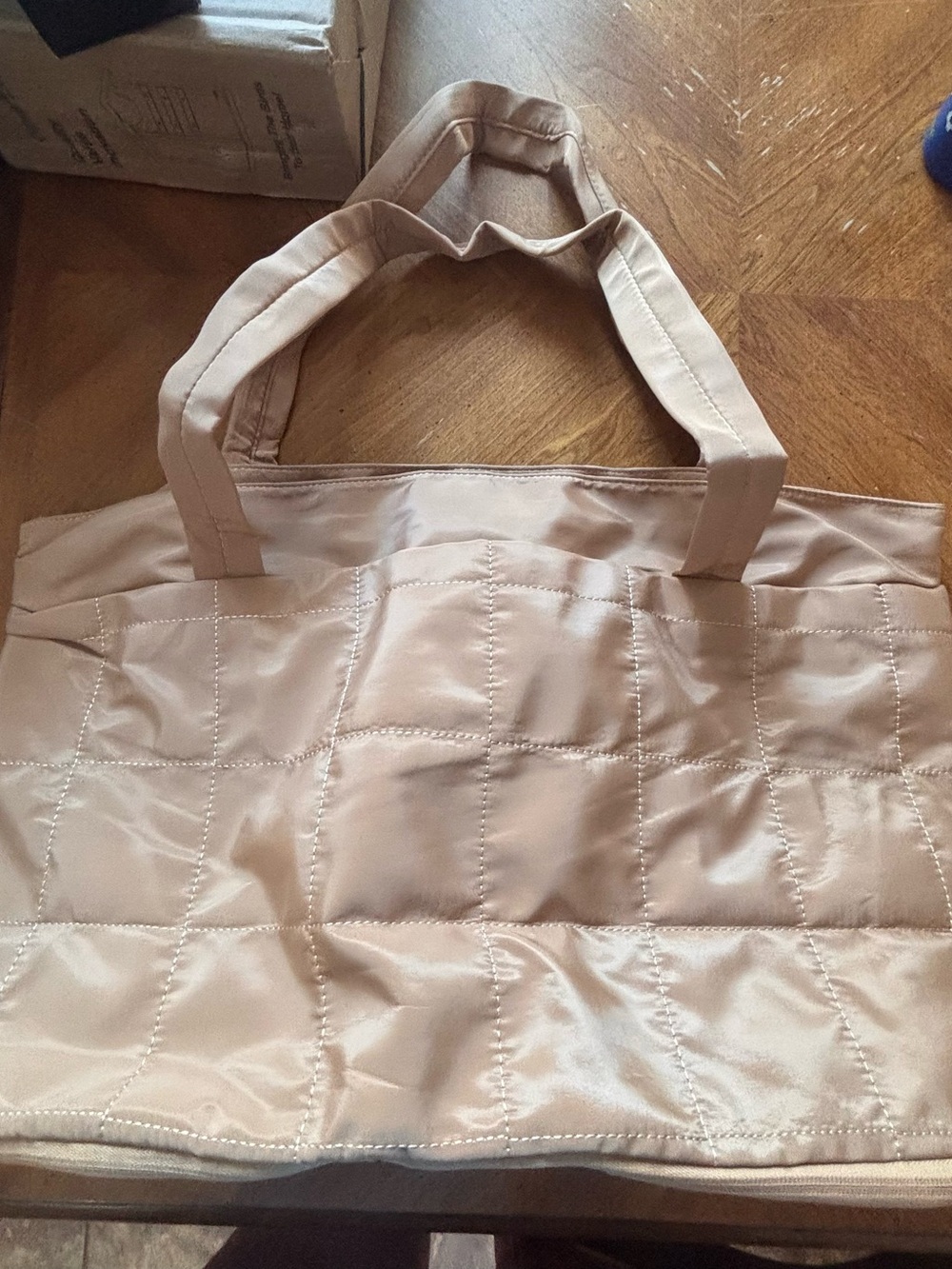 Quilted Light Beige Tote Bag with Double Handles